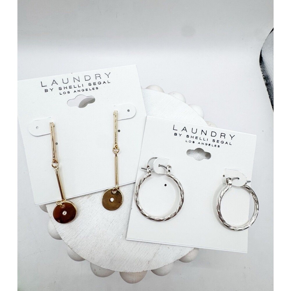 Laundry Shelli Segal NEW Earrings Goldtone Dangle Silver Twist Hoops Classic